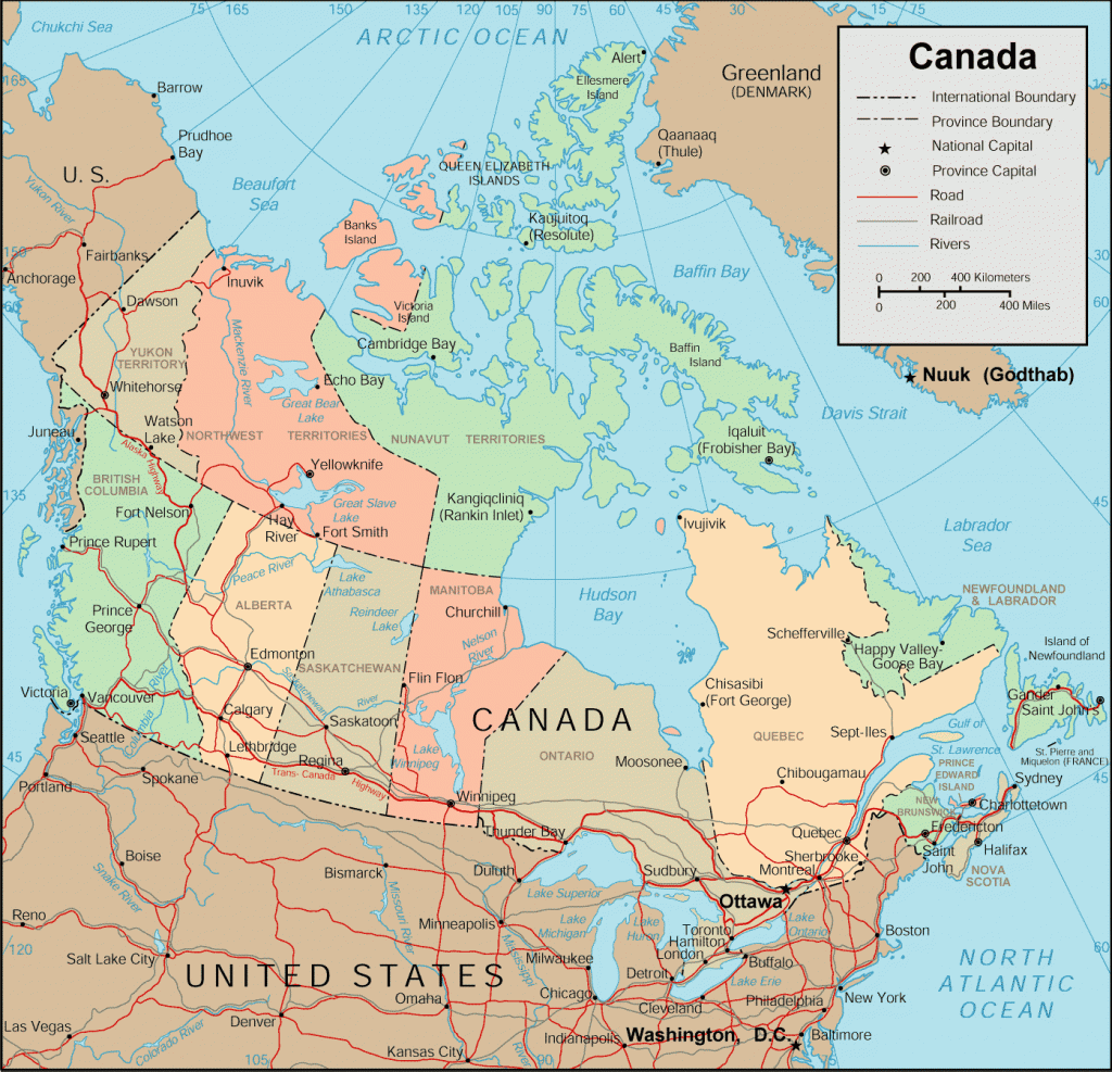 mapa político Canadá