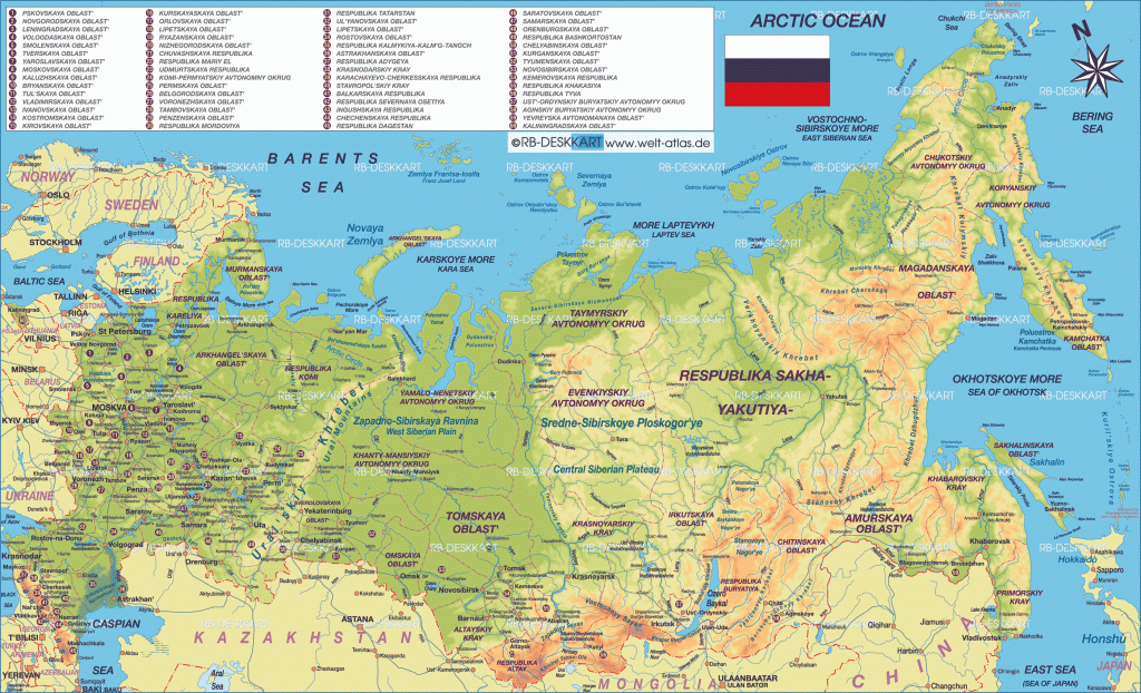 mapa físico Russia