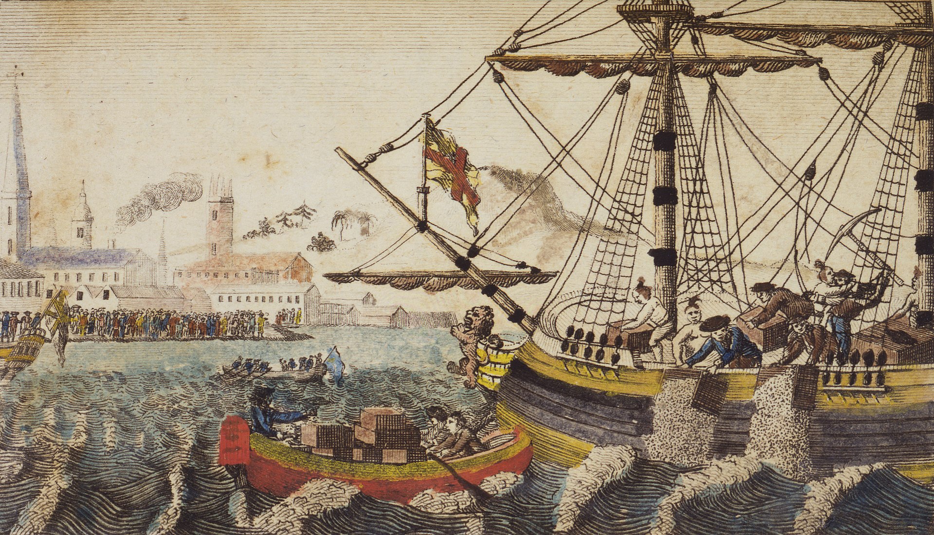 Lei do Chá - Conheça a lei americana que resultou na famosa Festa do Chá de Boston (Imagem: Pintura "Boston Tea Party", de W. D. Cooper, 1789)